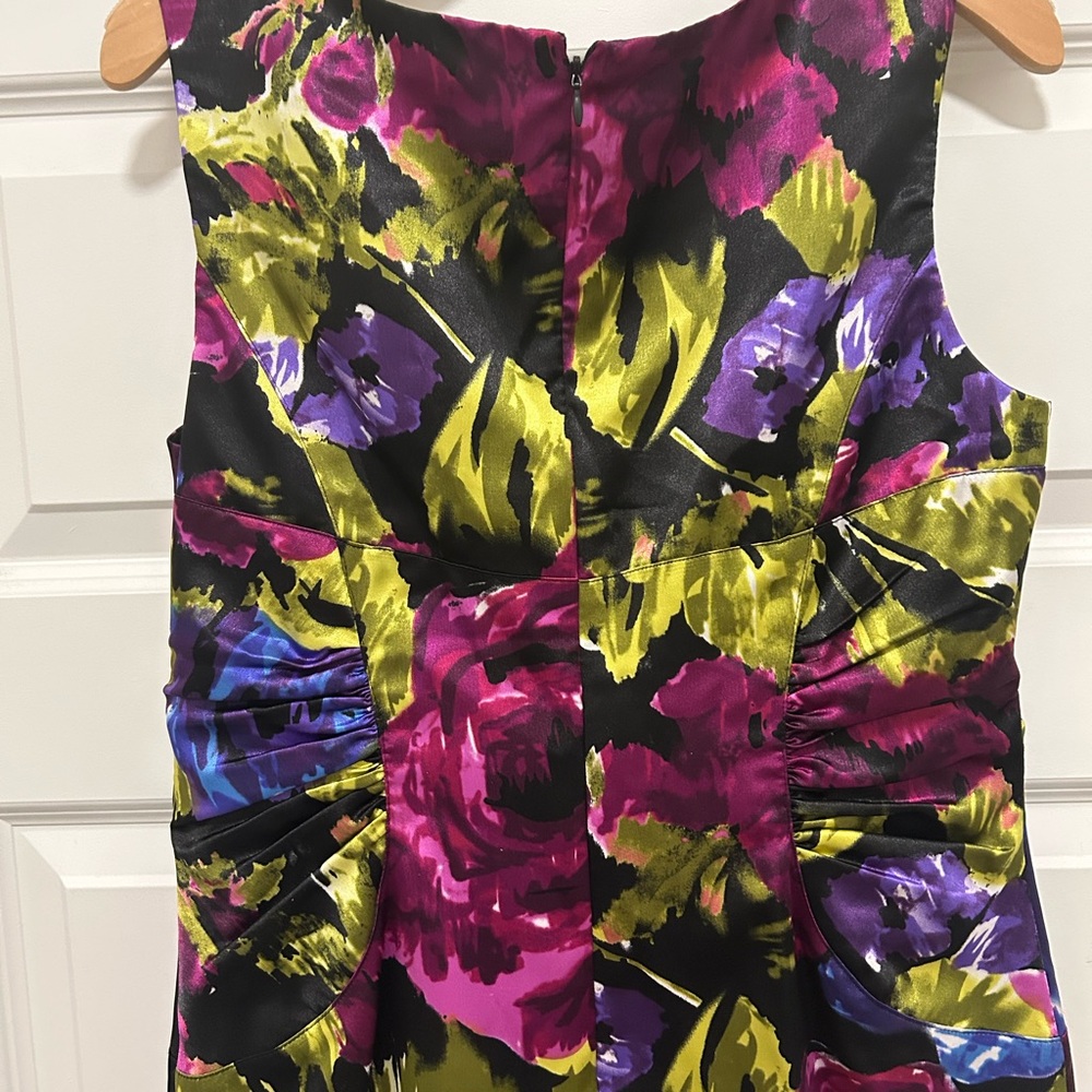 Adrianna Papell Black Floral Midi Dress with Purple, Blue & Olive - Picture 6 of 9